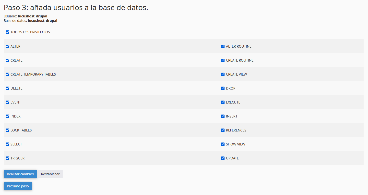 Vincular un usuario a una base de datos de Drupal