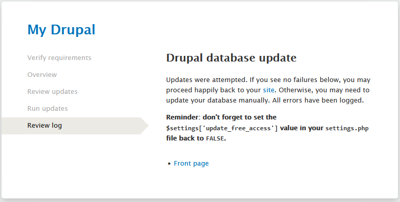 Actualización de Drupal con Softaculous finalizada