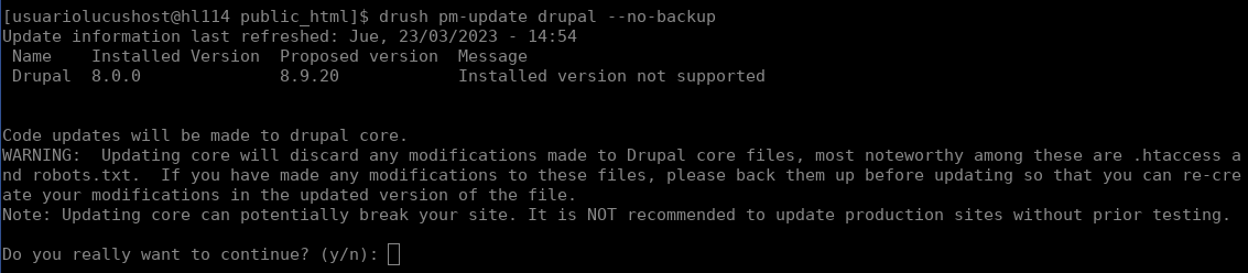 Lanzar la actualización de Drupal con Drush