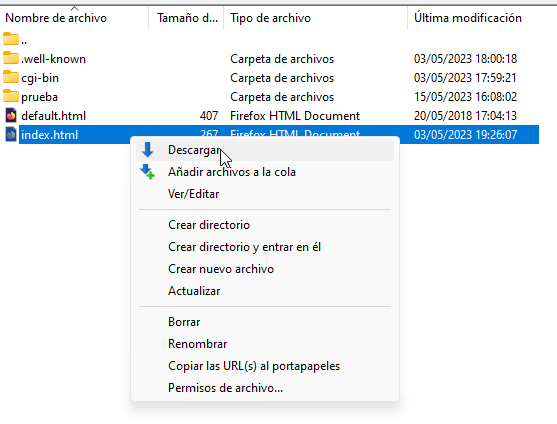 Descargar index.html por FTP