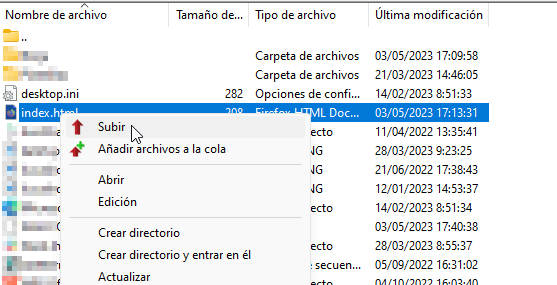filezilla subir index html