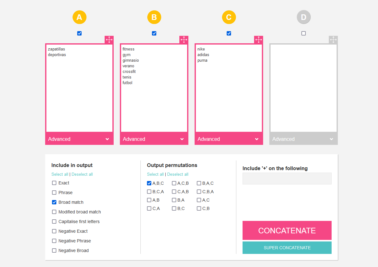 Interfaz de la herramienta para buscar keywords Found