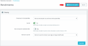 borrar cache prestashop desde backoffice 2