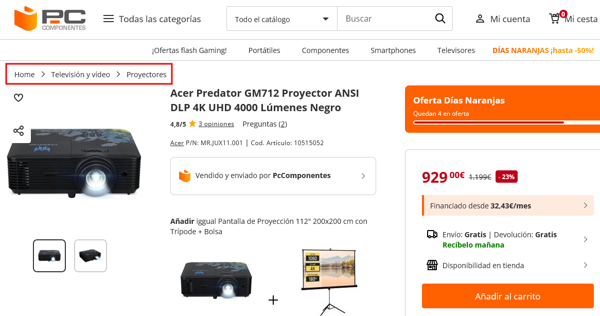 Ejemplo de breadcrumbs jerarquicas Ejemplo de breadcrumbs jerárquicas