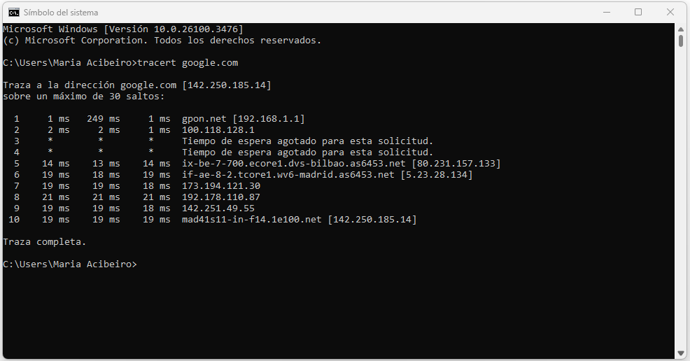 Comando tracert en Windows