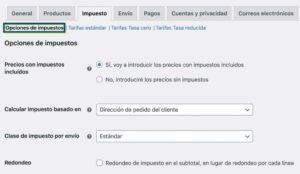Opciones impuestos WooCommerce