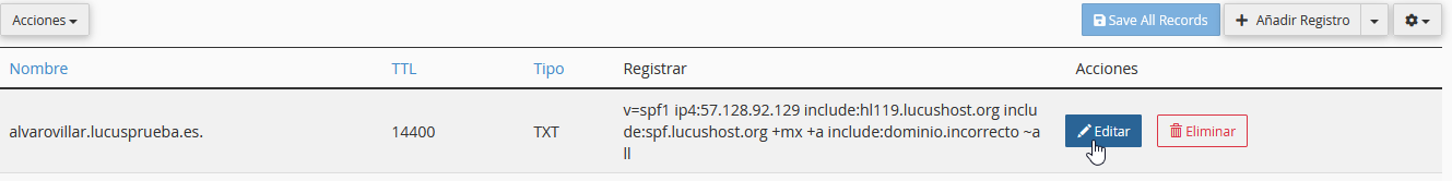 Editar registro SPF