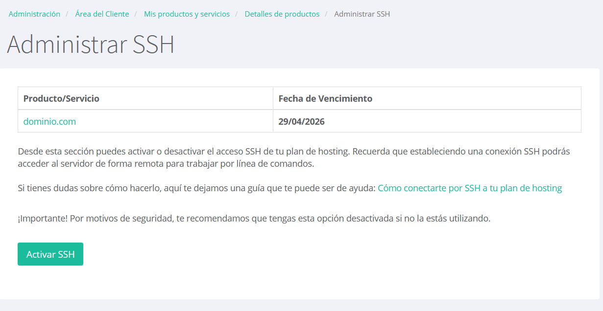 Activar SSH en un plan de hosting desde el área de clientes de LucusHost