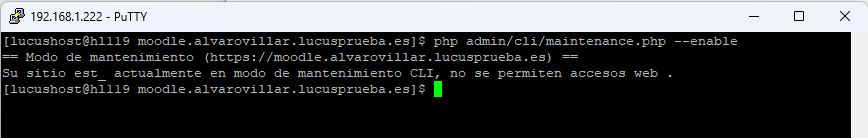 Comando para activar el modo mantenimiento de Moodle