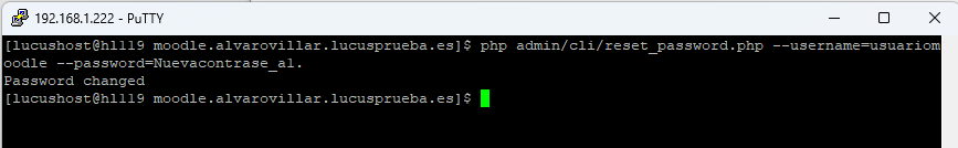 Comando para cambiar la contraseña de un usuario en Moodle