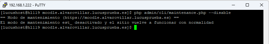 Comando para desactivar el modo mantenimiento de Moodle