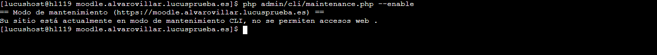 Comando para activar el modo mantenimiento de Moodle