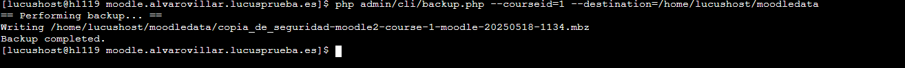 Comando de Moodle para hacer una copia de seguridad de un curso