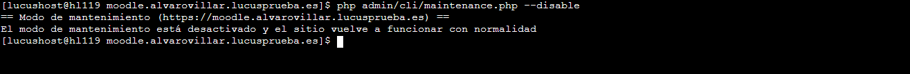 Comando para desactivar el modo mantenimiento de Moodle