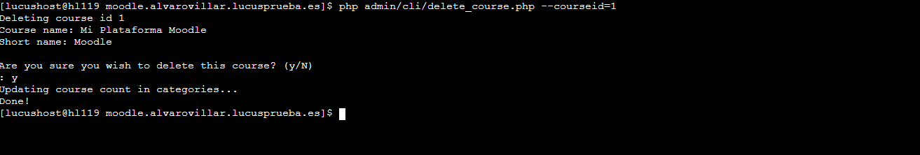 Comando de Moosle para eliminar un curso