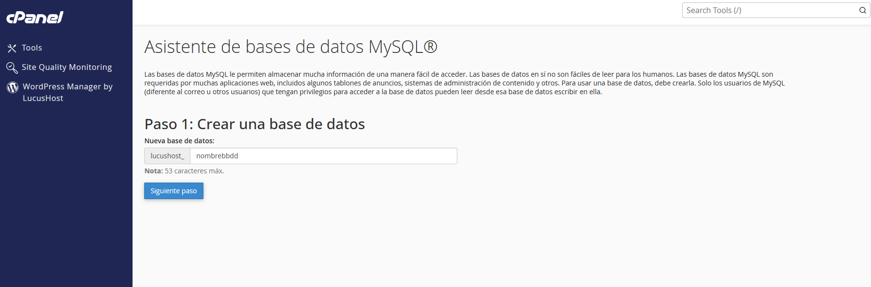 Crear una base de datos en cPanel