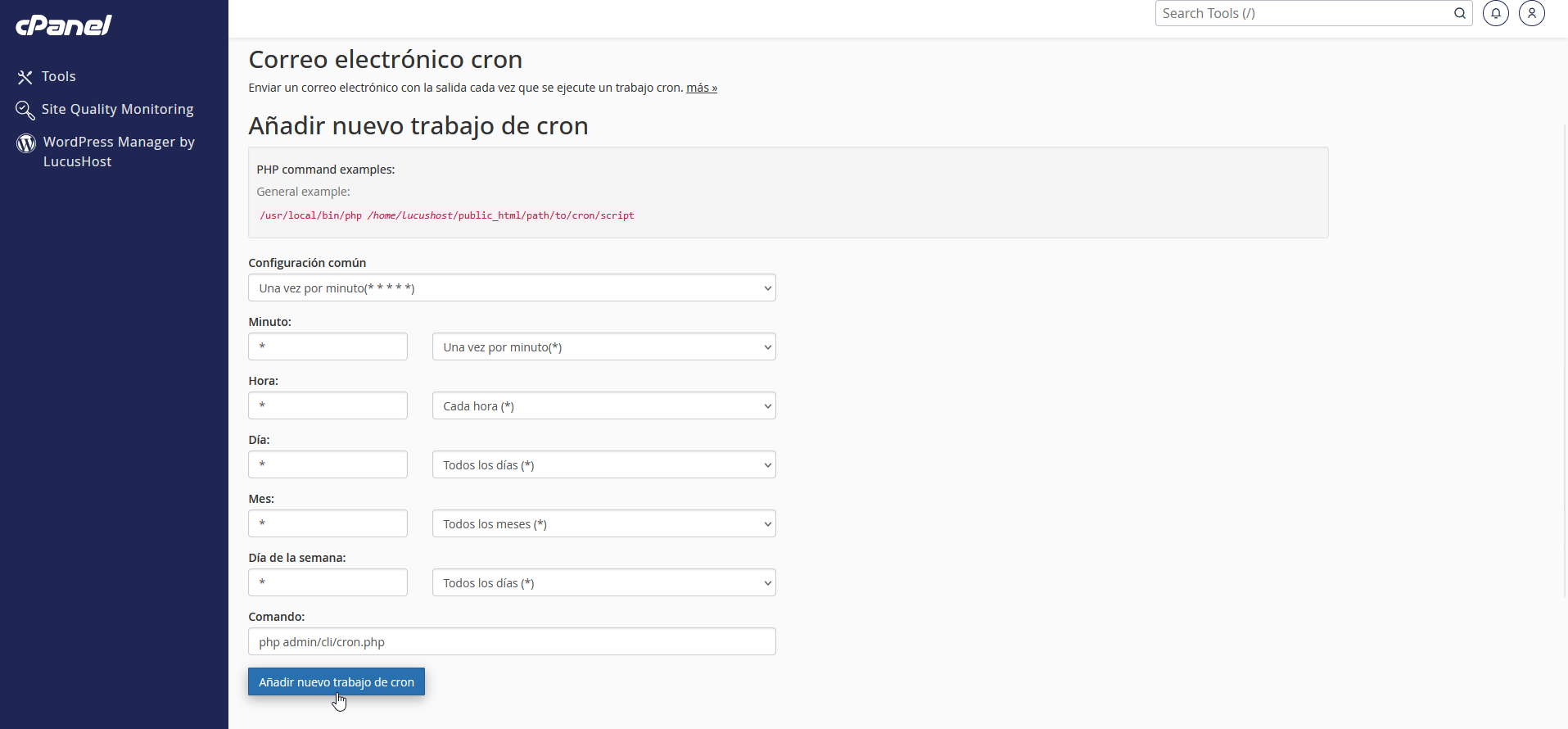 Crear un cron en cPanel