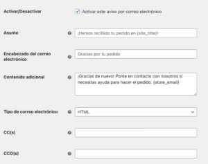 personalizar correos woocommerce