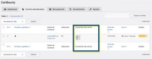 contenido del carrito abandonado