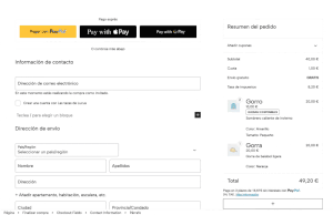 secciones del checkout
