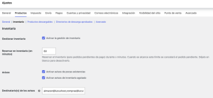 Ajustes WooCommerce inventario Ajustes WooCommerce inventario
