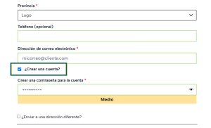 Crear cuenta durante pago Crear cuenta durante pago