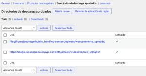 Opcion Directorios de descarga Opción Directorios de descarga