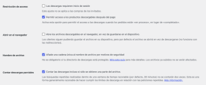 Opciones descargas WooCommerce Opciones descargas WooCommerce